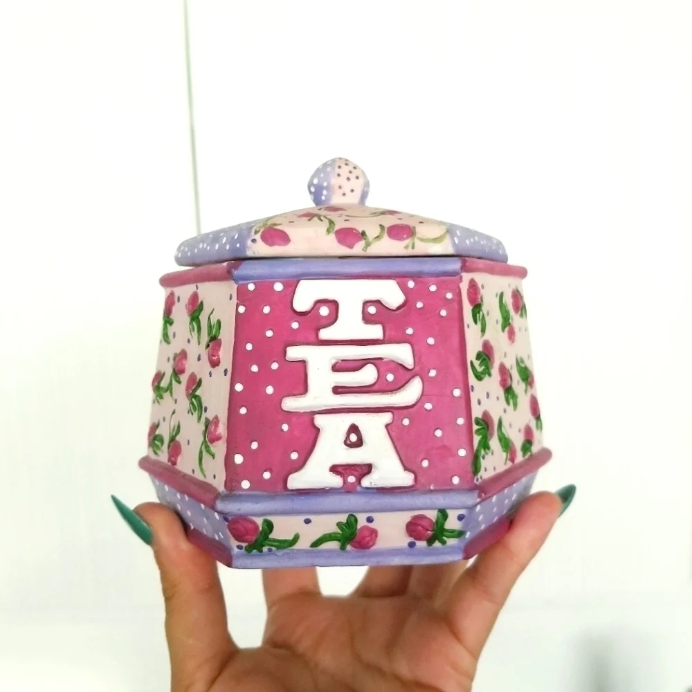 Ceramic Tea Canister Vintage Sweet Shabby Chic LoveShack Fancy Floral Coquette